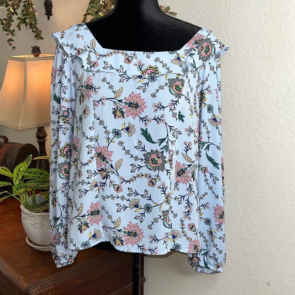 Banana Republic Floral Blouse - Light Blue and Pink